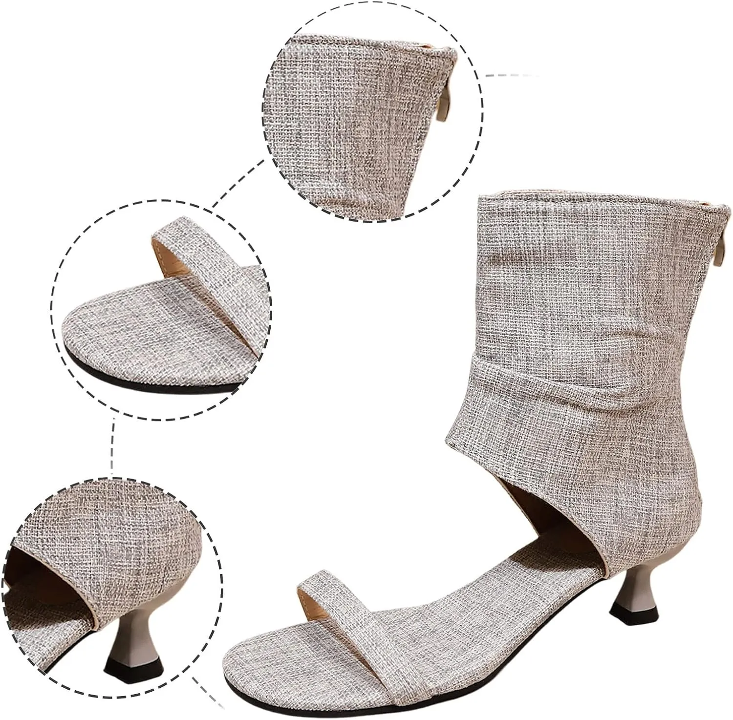 Rhinestone Heeled Sandal Boots Wedge Heel Square Open Toe Side Zipper Sparkly Summer Pineapple Pearl Sandal for Women