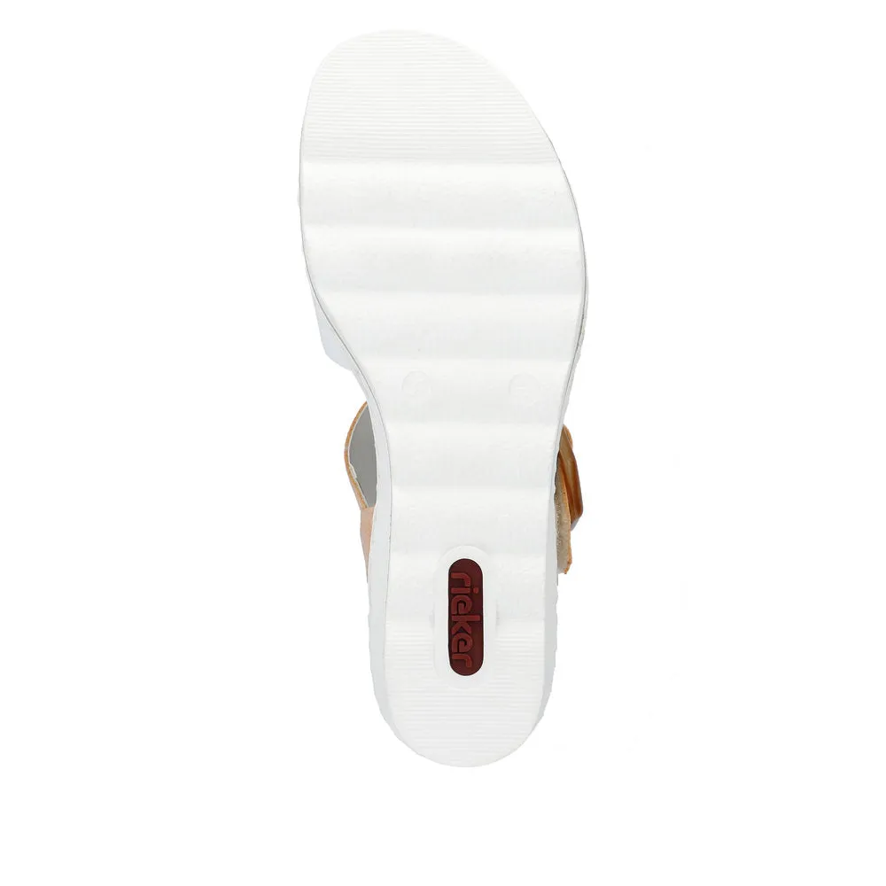 RIEKER - 67476-38 MEDIUM WEDGE FASHION "MOC BUCKLE" SANDA - WHITE/PEACH