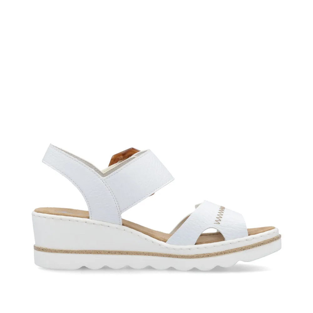 RIEKER - 67476-83 MEDIUM WEDGE FASHION VELCRO STRAP SANDAL - WHITE