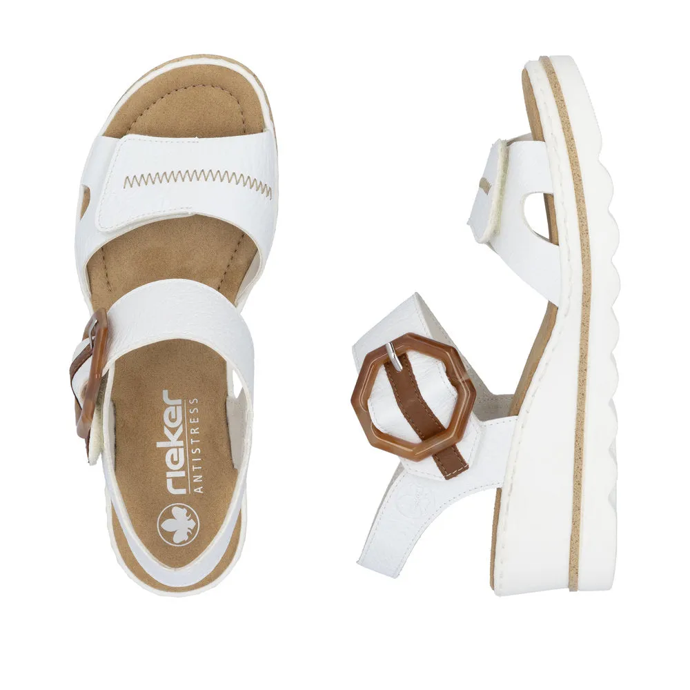 RIEKER - 67476-83 MEDIUM WEDGE FASHION VELCRO STRAP SANDAL - WHITE