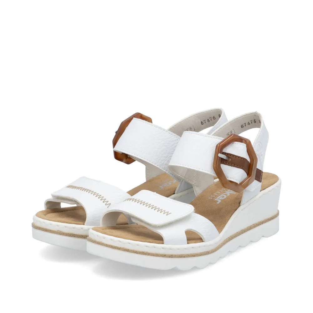 RIEKER - 67476-83 MEDIUM WEDGE FASHION VELCRO STRAP SANDAL - WHITE