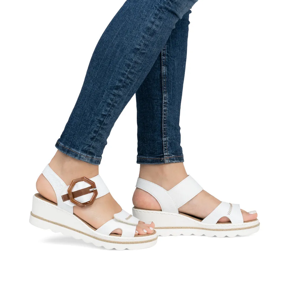 RIEKER - 67476-83 MEDIUM WEDGE FASHION VELCRO STRAP SANDAL - WHITE