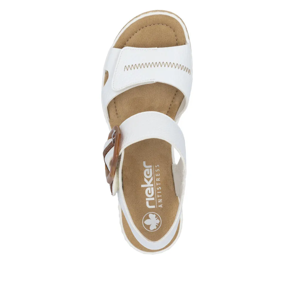RIEKER - 67476-83 MEDIUM WEDGE FASHION VELCRO STRAP SANDAL - WHITE