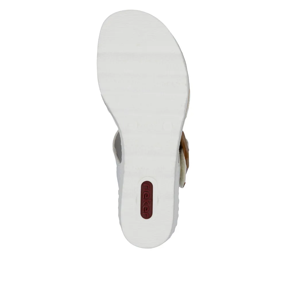 RIEKER - 67476-83 MEDIUM WEDGE FASHION VELCRO STRAP SANDAL - WHITE