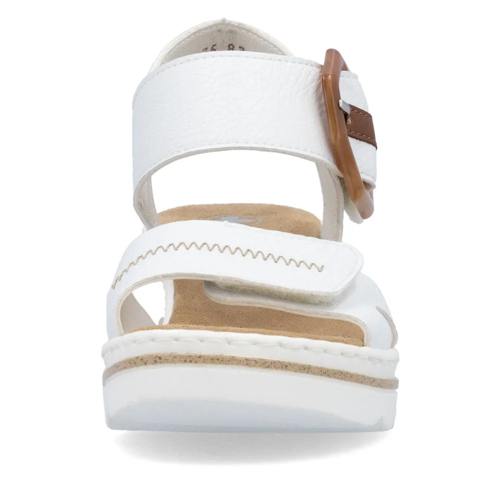RIEKER - 67476-83 MEDIUM WEDGE FASHION VELCRO STRAP SANDAL - WHITE