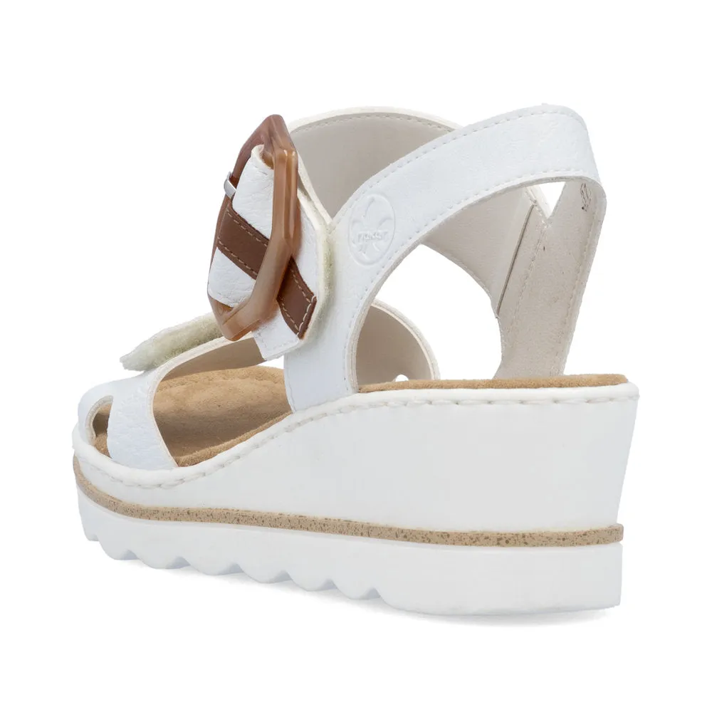 RIEKER - 67476-83 MEDIUM WEDGE FASHION VELCRO STRAP SANDAL - WHITE