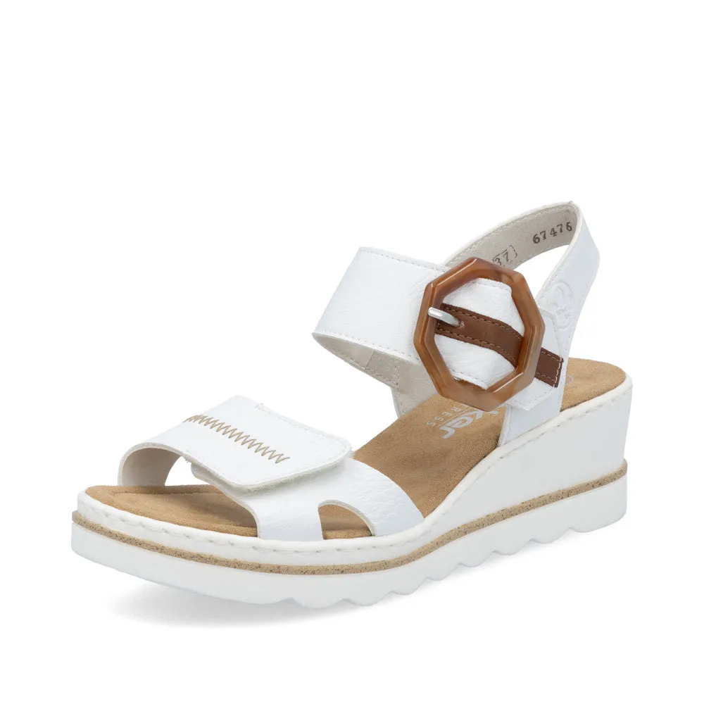 RIEKER - 67476-83 MEDIUM WEDGE FASHION VELCRO STRAP SANDAL - WHITE