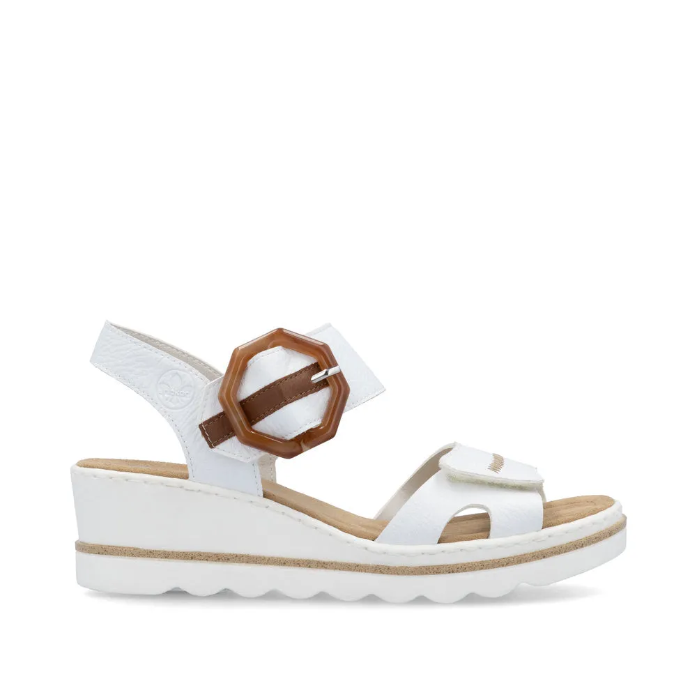 RIEKER - 67476-83 MEDIUM WEDGE FASHION VELCRO STRAP SANDAL - WHITE
