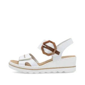 RIEKER - 67476-83 MEDIUM WEDGE FASHION VELCRO STRAP SANDAL - WHITE