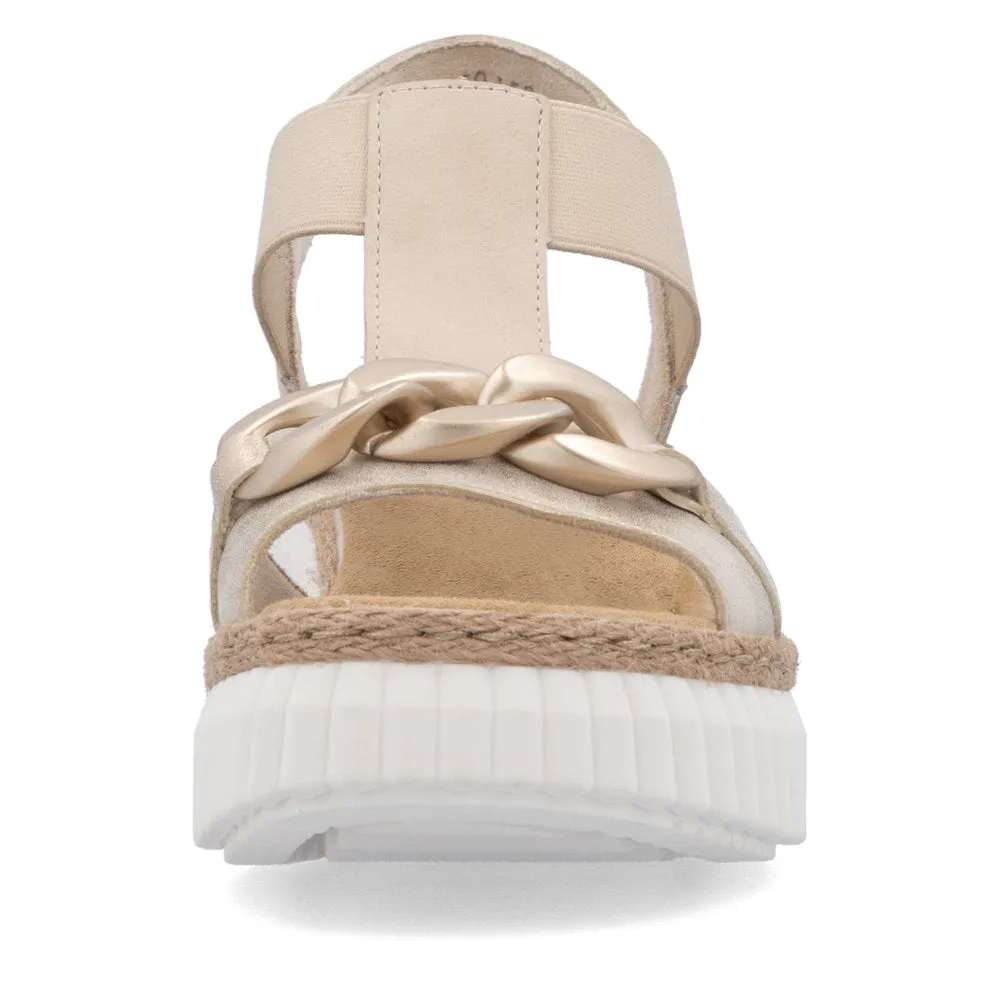 RIEKER - 69158-60 MEDIUM WEDGE SANDAL - GOLD/BEIGE