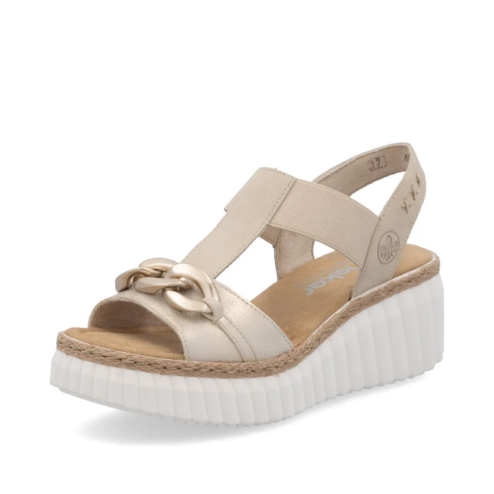 RIEKER - 69158-60 MEDIUM WEDGE SANDAL - GOLD/BEIGE