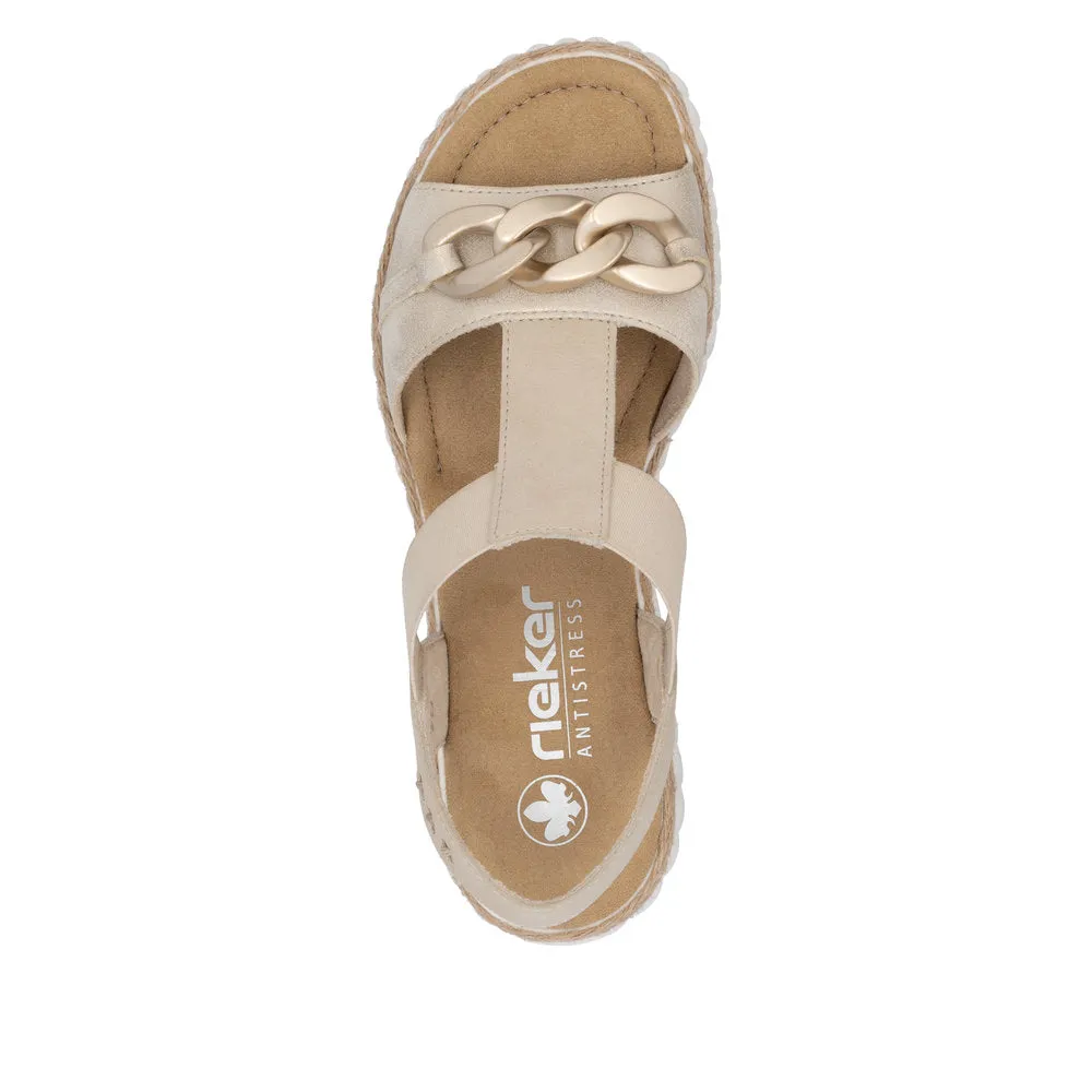 RIEKER - 69158-60 MEDIUM WEDGE SANDAL - GOLD/BEIGE