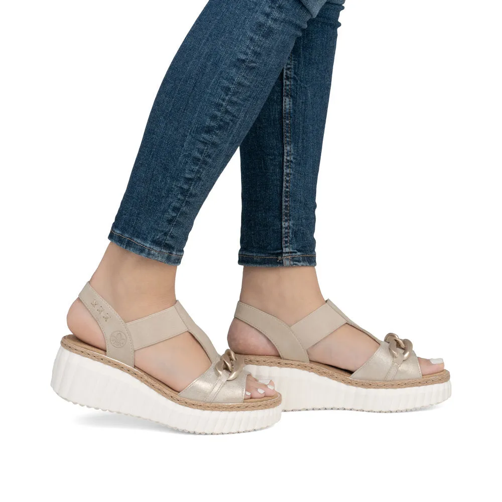 RIEKER - 69158-60 MEDIUM WEDGE SANDAL - GOLD/BEIGE