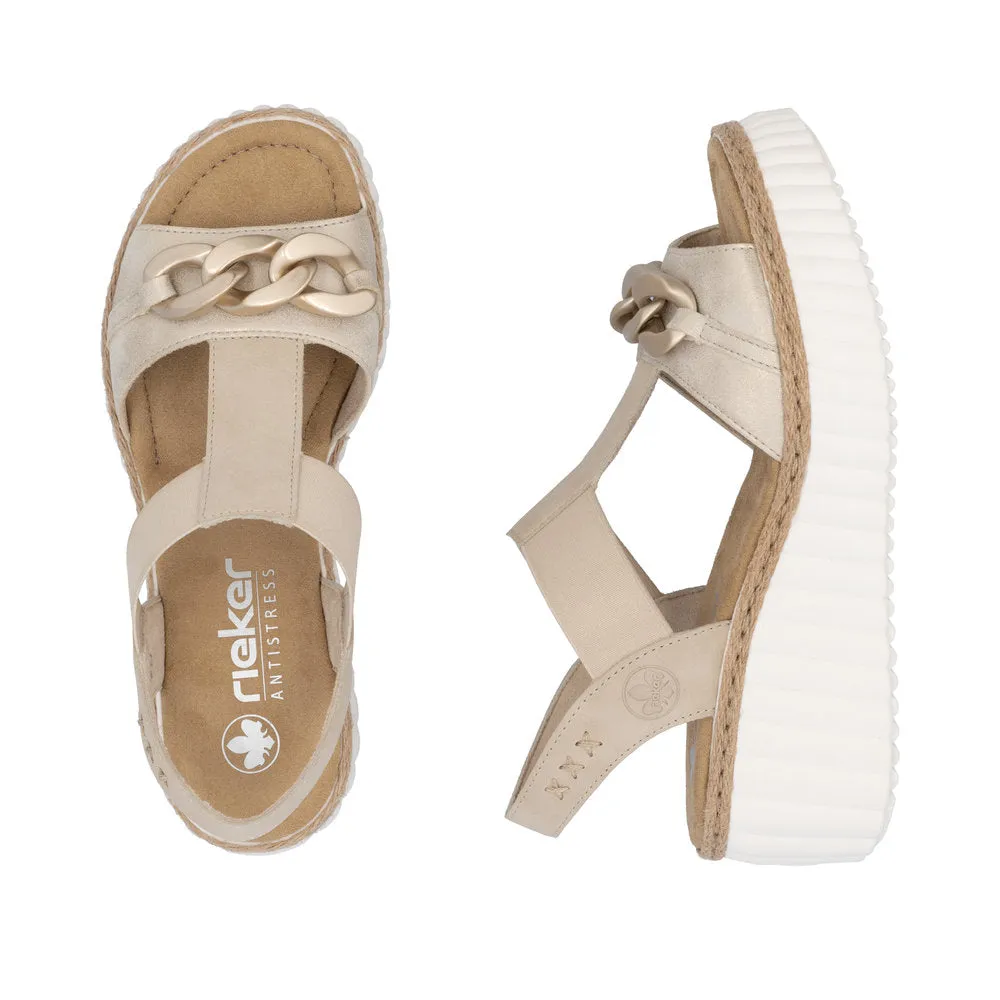 RIEKER - 69158-60 MEDIUM WEDGE SANDAL - GOLD/BEIGE