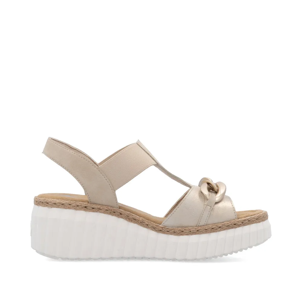 RIEKER - 69158-60 MEDIUM WEDGE SANDAL - GOLD/BEIGE