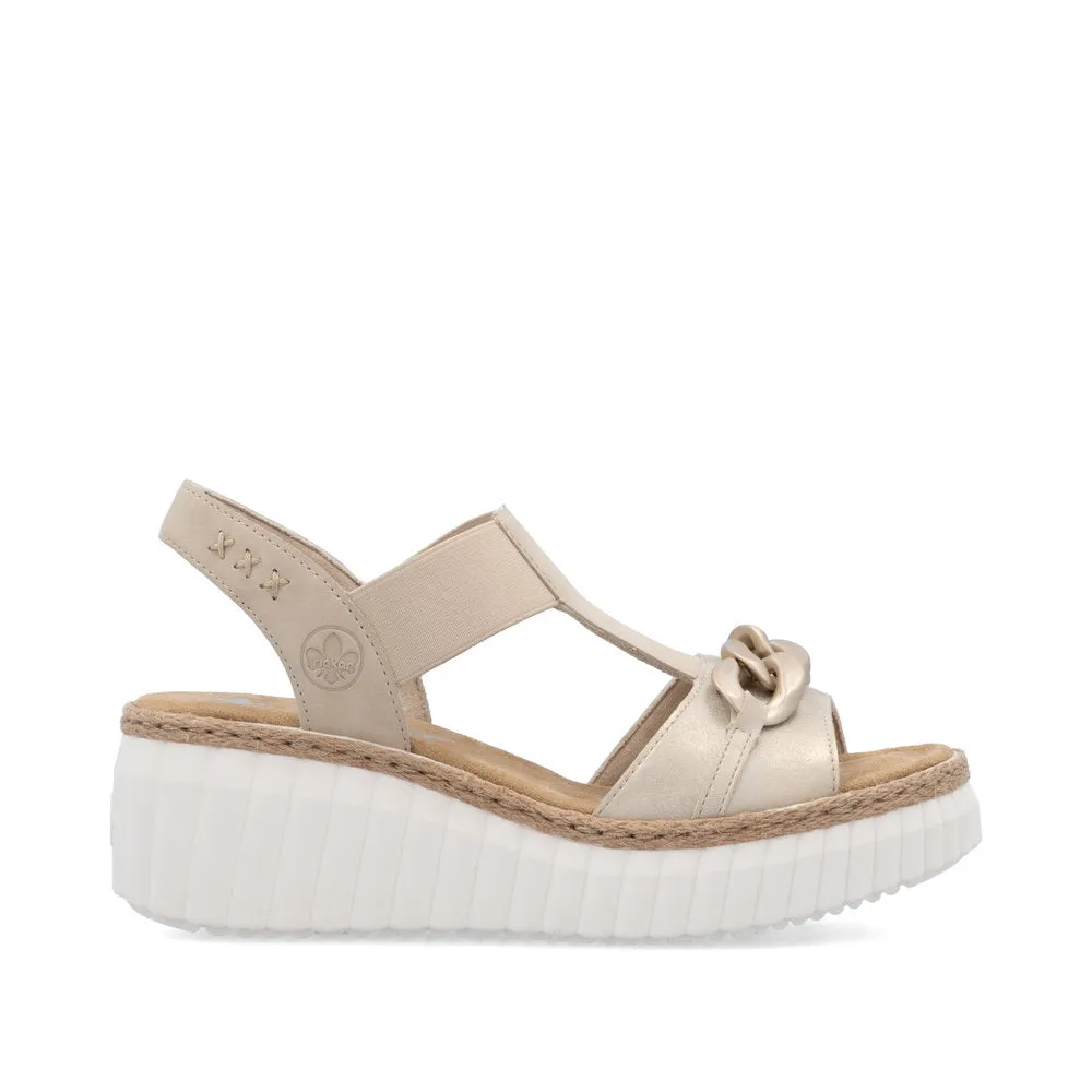 RIEKER - 69158-60 MEDIUM WEDGE SANDAL - GOLD/BEIGE