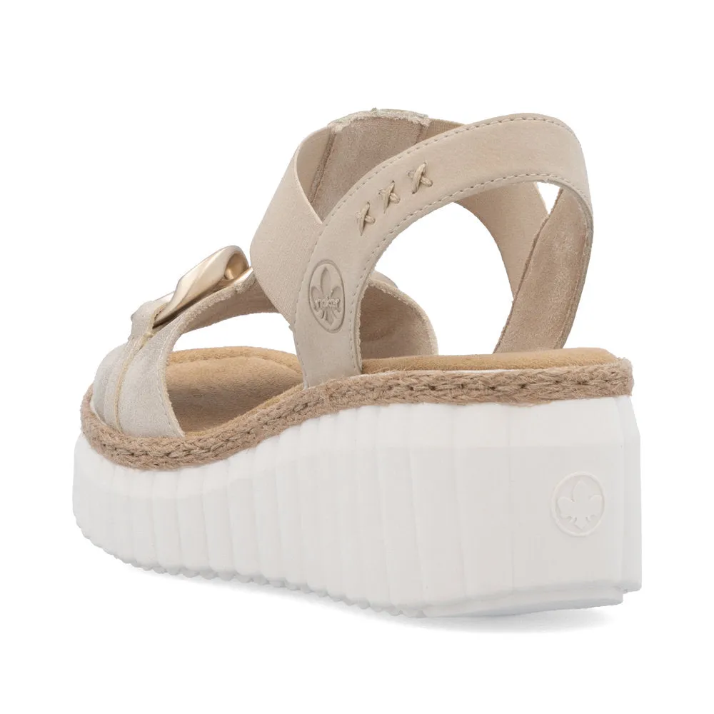 RIEKER - 69158-60 MEDIUM WEDGE SANDAL - GOLD/BEIGE