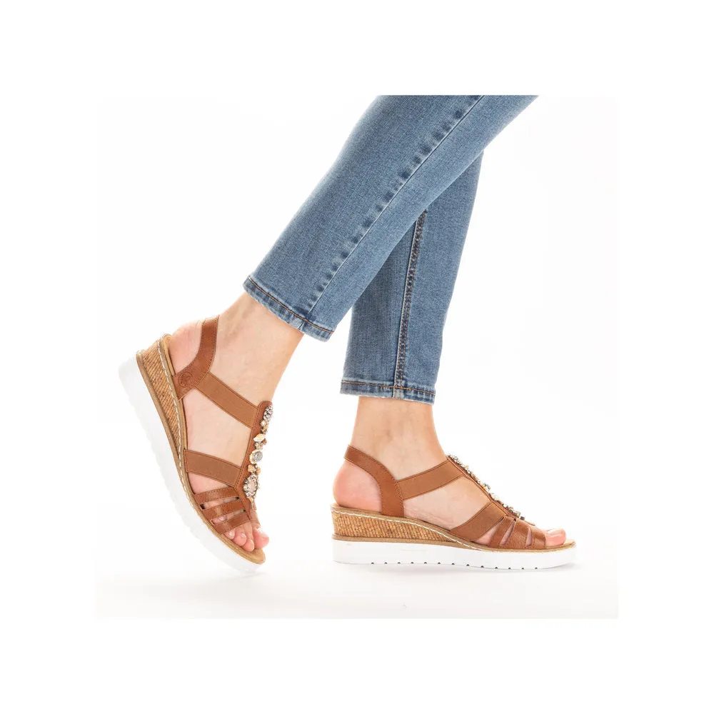RIEKER - V3869-24 MEDIUM WEDGE COMFORT SANDAL - TAN