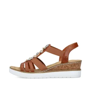 RIEKER - V3869-24 MEDIUM WEDGE COMFORT SANDAL - TAN