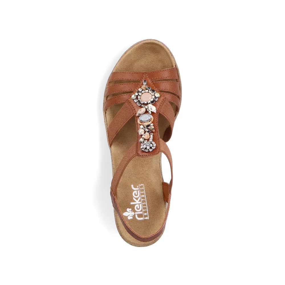 RIEKER - V3869-24 MEDIUM WEDGE COMFORT SANDAL - TAN