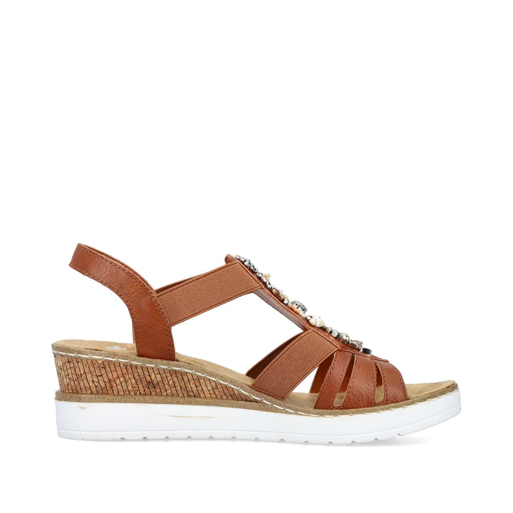 RIEKER - V3869-24 MEDIUM WEDGE COMFORT SANDAL - TAN
