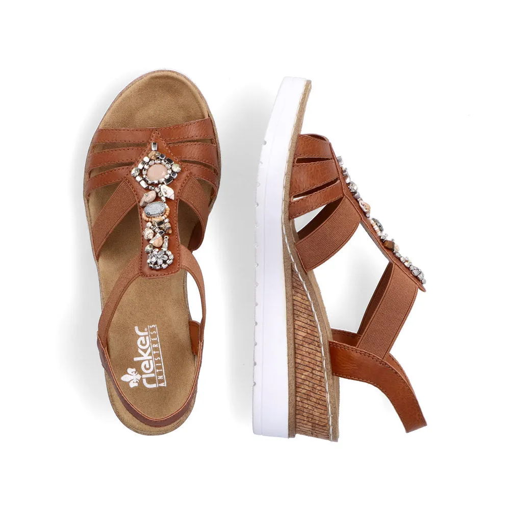 RIEKER - V3869-24 MEDIUM WEDGE COMFORT SANDAL - TAN