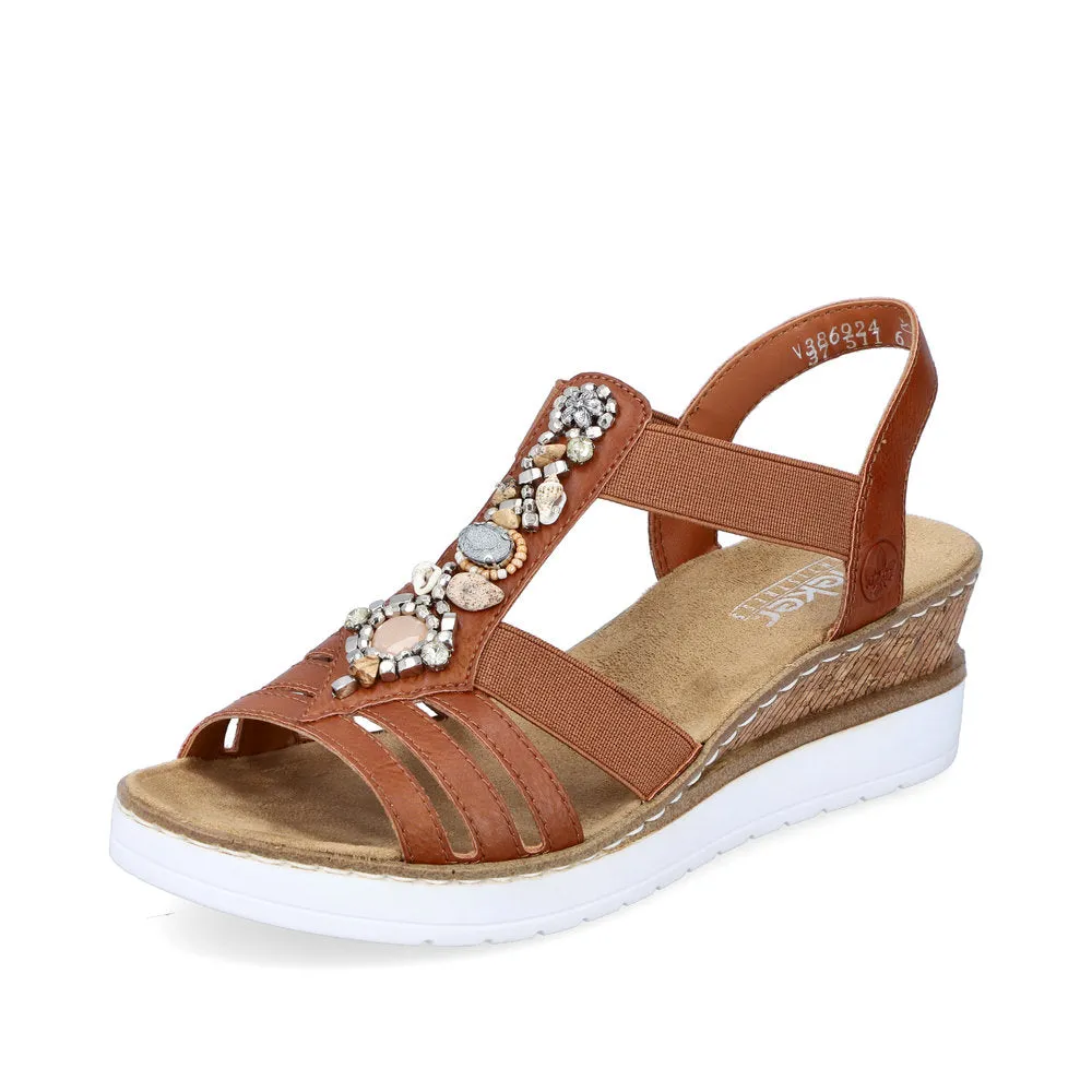 RIEKER - V3869-24 MEDIUM WEDGE COMFORT SANDAL - TAN
