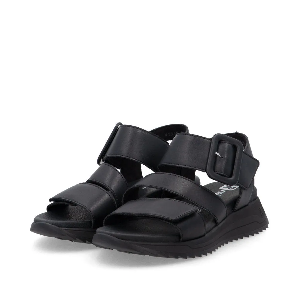 RIEKER - W2950-00 LOW PLATFORM VELCRO STRAP SANDAL - BLACK