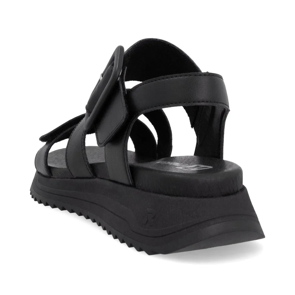 RIEKER - W2950-00 LOW PLATFORM VELCRO STRAP SANDAL - BLACK