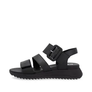 RIEKER - W2950-00 LOW PLATFORM VELCRO STRAP SANDAL - BLACK