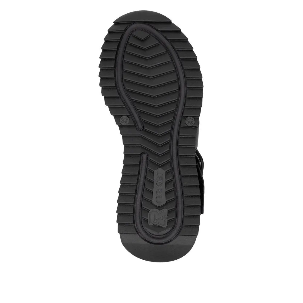 RIEKER - W2950-00 LOW PLATFORM VELCRO STRAP SANDAL - BLACK