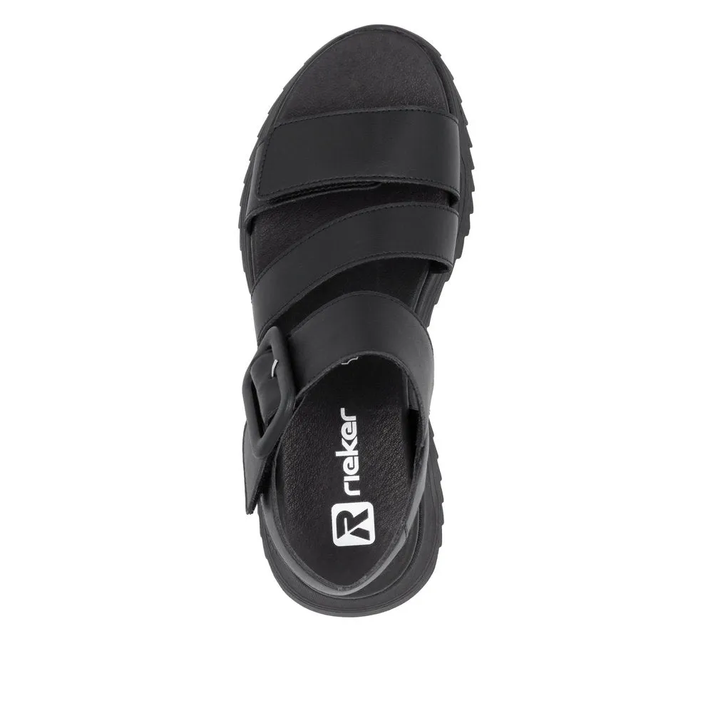 RIEKER - W2950-00 LOW PLATFORM VELCRO STRAP SANDAL - BLACK