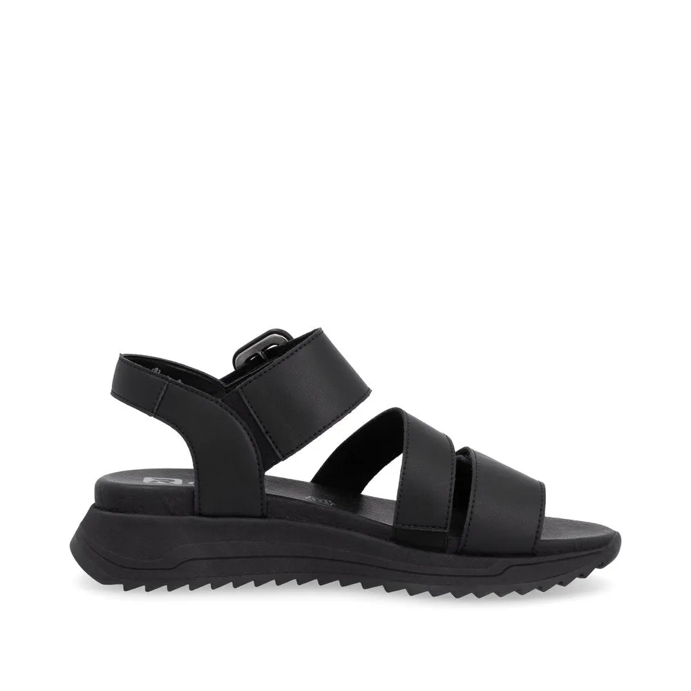 RIEKER - W2950-00 LOW PLATFORM VELCRO STRAP SANDAL - BLACK