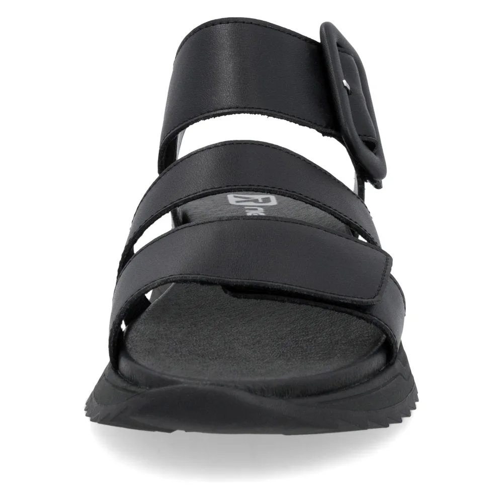 RIEKER - W2950-00 LOW PLATFORM VELCRO STRAP SANDAL - BLACK