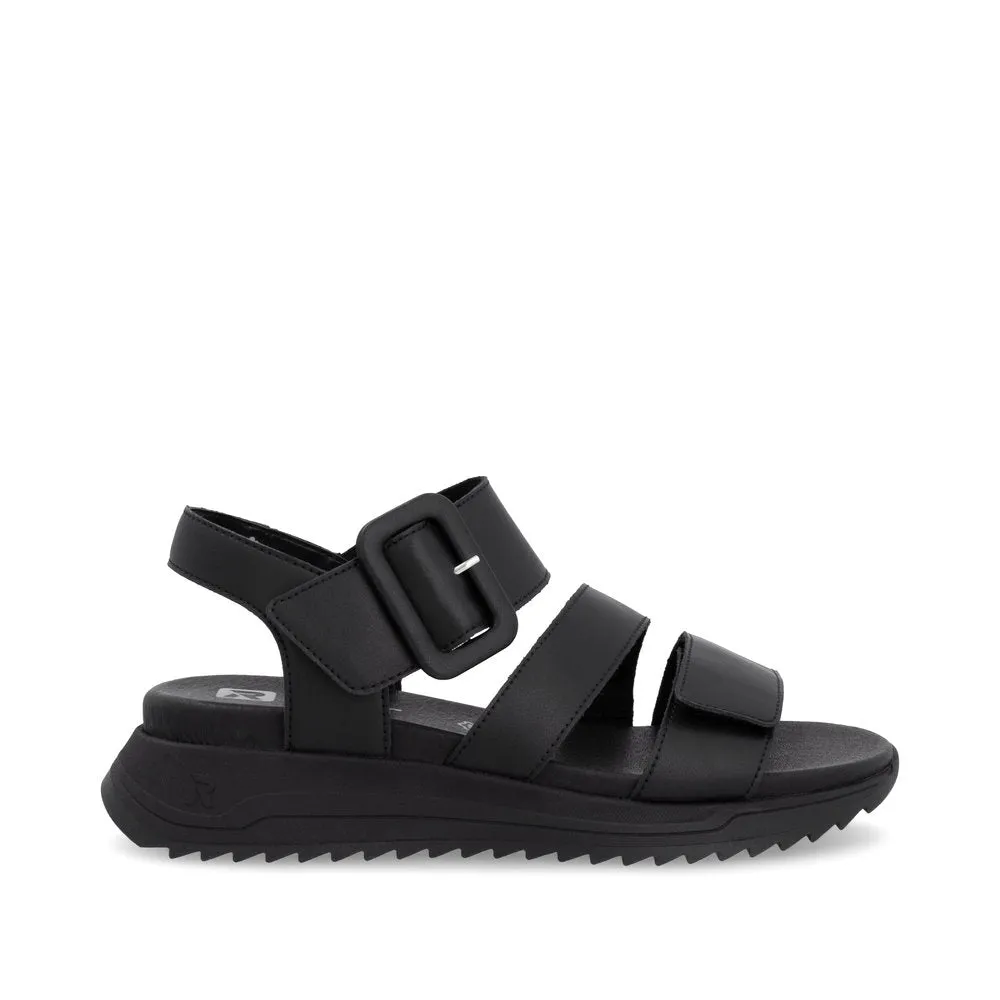 RIEKER - W2950-00 LOW PLATFORM VELCRO STRAP SANDAL - BLACK