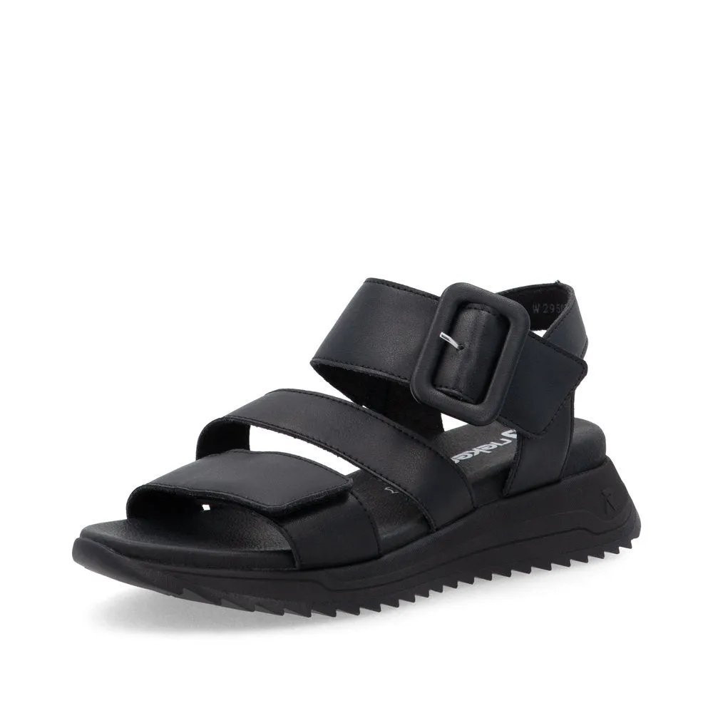 RIEKER - W2950-00 LOW PLATFORM VELCRO STRAP SANDAL - BLACK