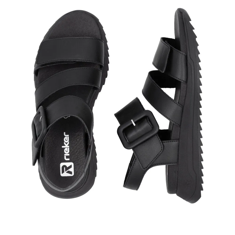 RIEKER - W2950-00 LOW PLATFORM VELCRO STRAP SANDAL - BLACK