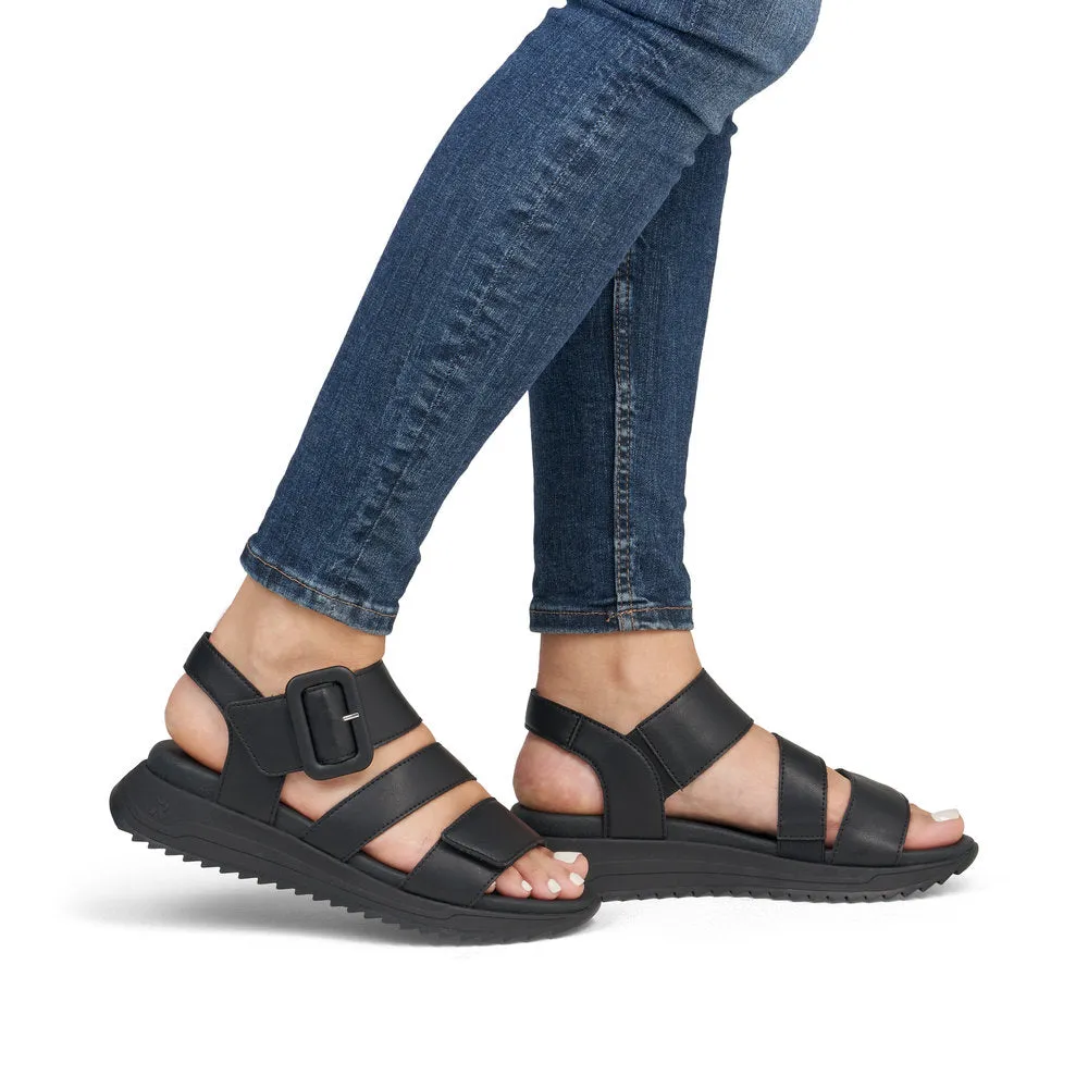 RIEKER - W2950-00 LOW PLATFORM VELCRO STRAP SANDAL - BLACK