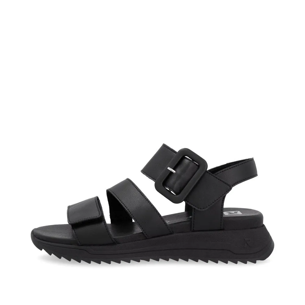 RIEKER - W2950-00 LOW PLATFORM VELCRO STRAP SANDAL - BLACK