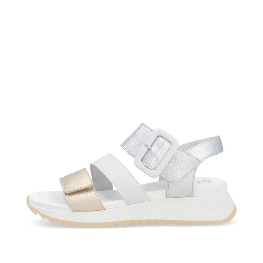 RIEKER - W2950-90 LOW PLATFORM VELCRO STRAP SANDAL - GOLD/WHITE/SILVER