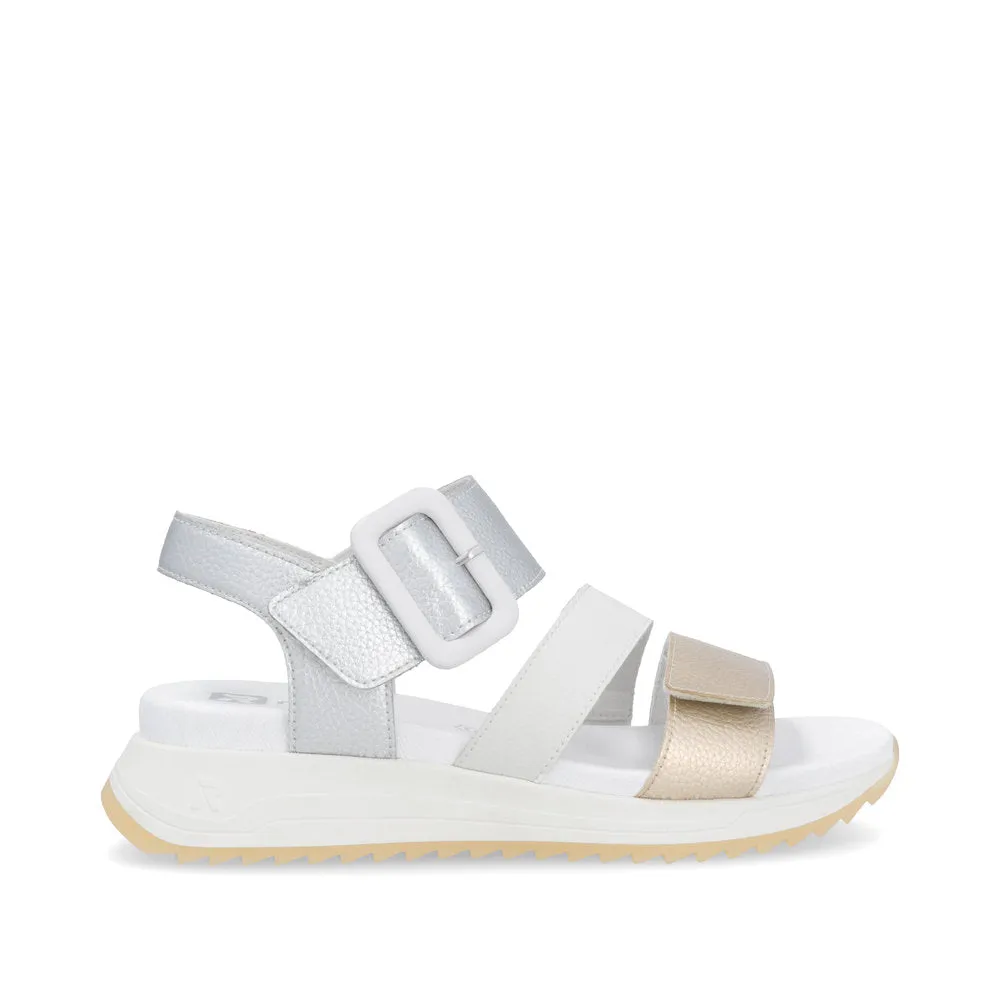 RIEKER - W2950-90 LOW PLATFORM VELCRO STRAP SANDAL - GOLD/WHITE/SILVER