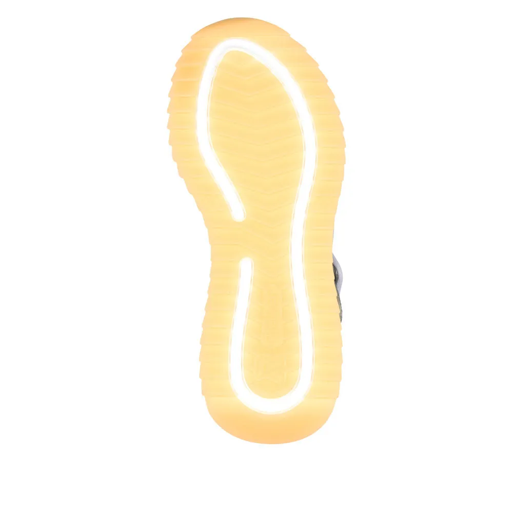 RIEKER - W2950-90 LOW PLATFORM VELCRO STRAP SANDAL - GOLD/WHITE/SILVER