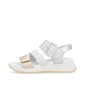 RIEKER - W2950-90 LOW PLATFORM VELCRO STRAP SANDAL - GOLD/WHITE/SILVER