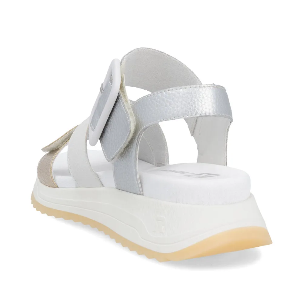 RIEKER - W2950-90 LOW PLATFORM VELCRO STRAP SANDAL - GOLD/WHITE/SILVER
