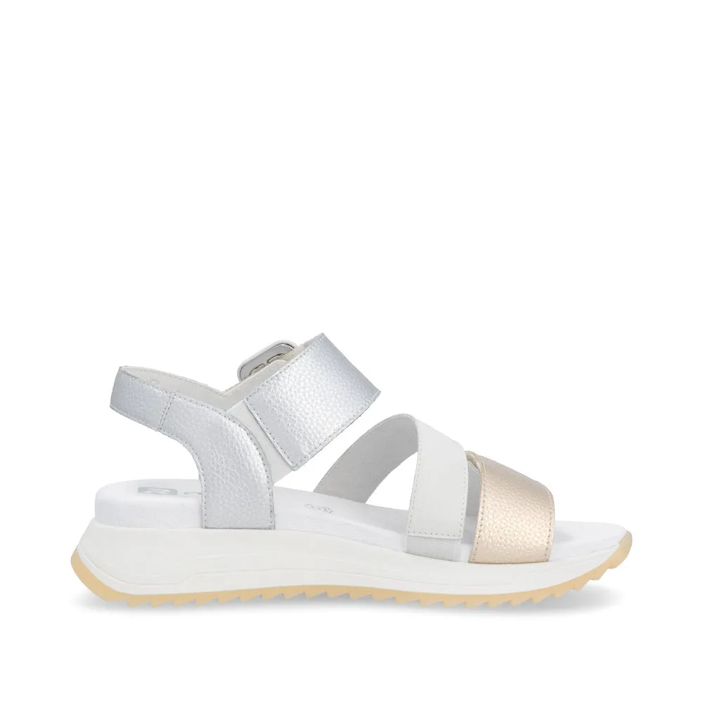 RIEKER - W2950-90 LOW PLATFORM VELCRO STRAP SANDAL - GOLD/WHITE/SILVER