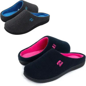 RockDove Set of 2 Pairs - Men's Original Two-Tone Memory Foam Slipper (Size 10.5 Men, Dark Grey) Women's Original Two-Tone Memory Foam Slipper (Size 7-8 Women, Dark Navy/Fuchsia)