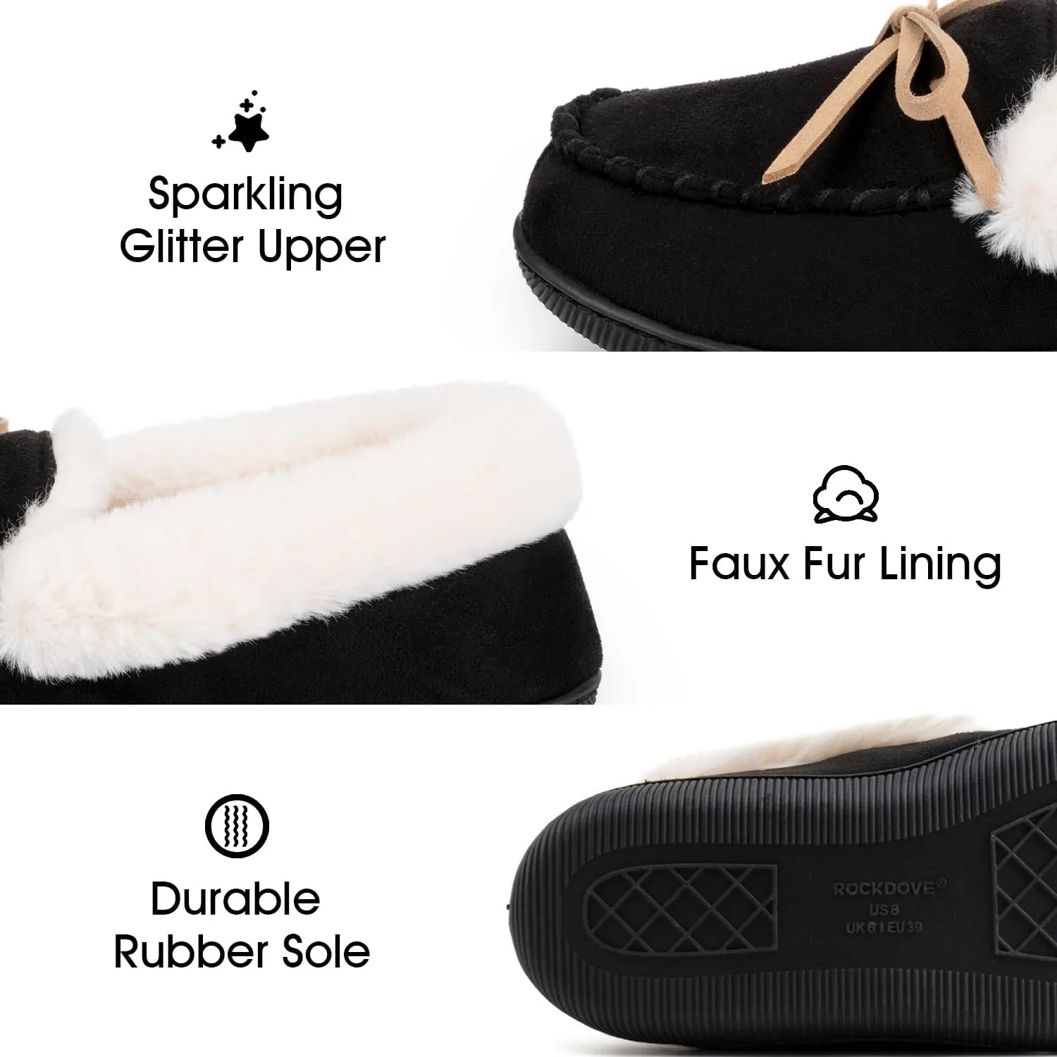 RockDove Women's Caroline Glittered Moccasin Slipper