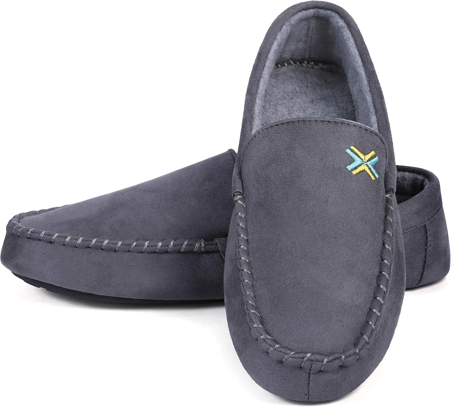 Roxoni Men Slippers, Suede Moccasin Slipper with Memory Foam