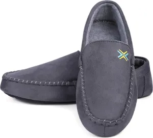 Roxoni Men Slippers, Suede Moccasin Slipper with Memory Foam