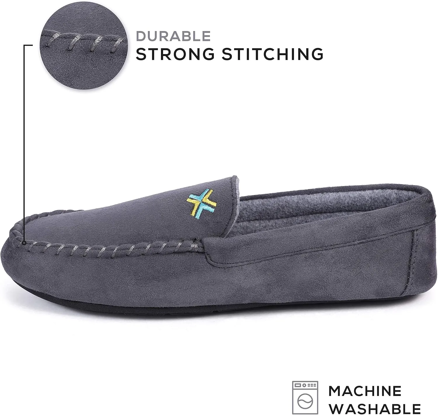 Roxoni Men Slippers, Suede Moccasin Slipper with Memory Foam